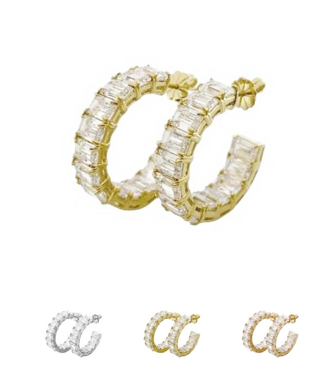 Earring Double Sides Hoop With Emerald Cut Stones