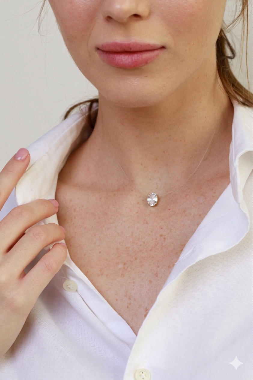 Floating Diamond Oval Necklace
