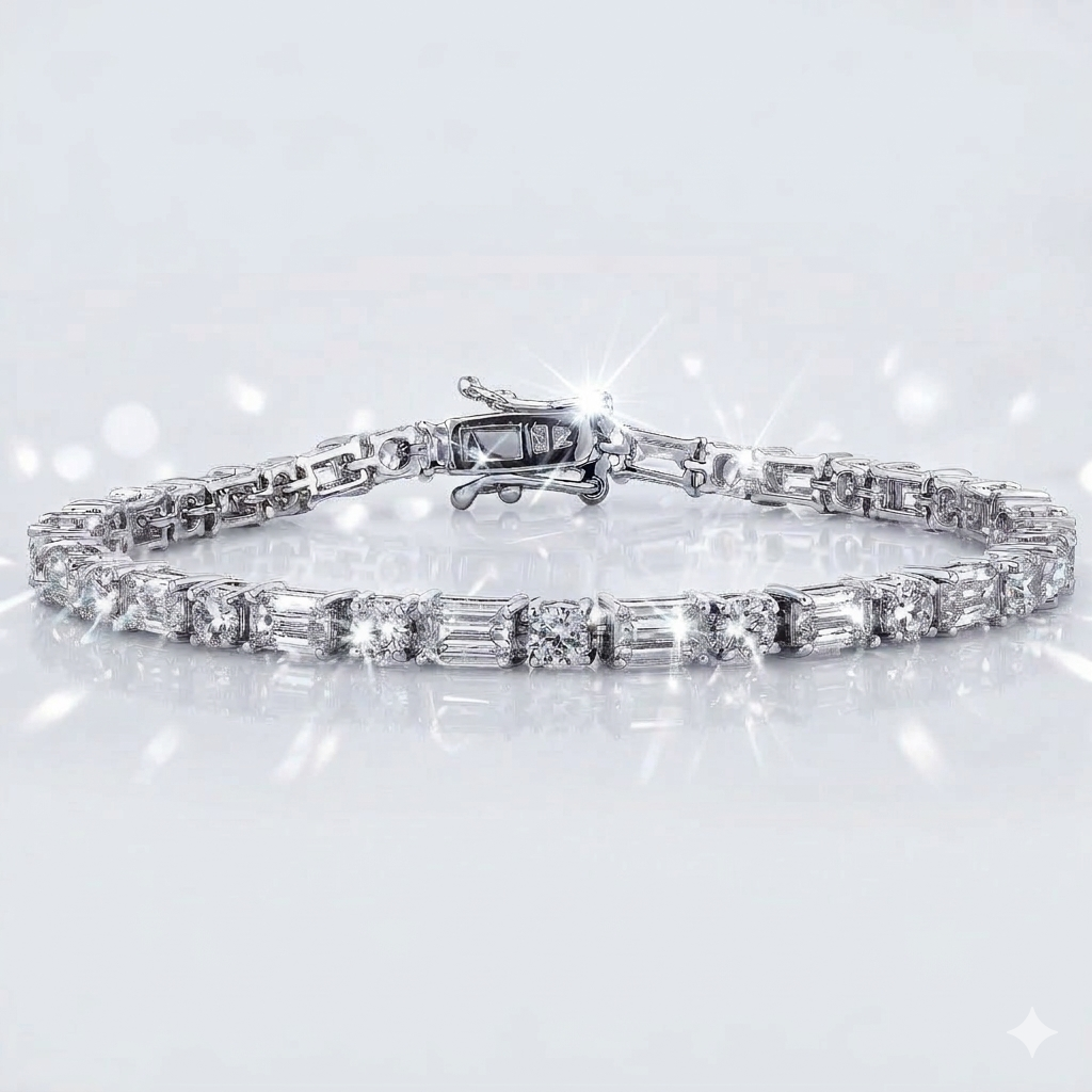 Tennis Bracelet - Baguette & Brilliant Cut Diamond Simulants