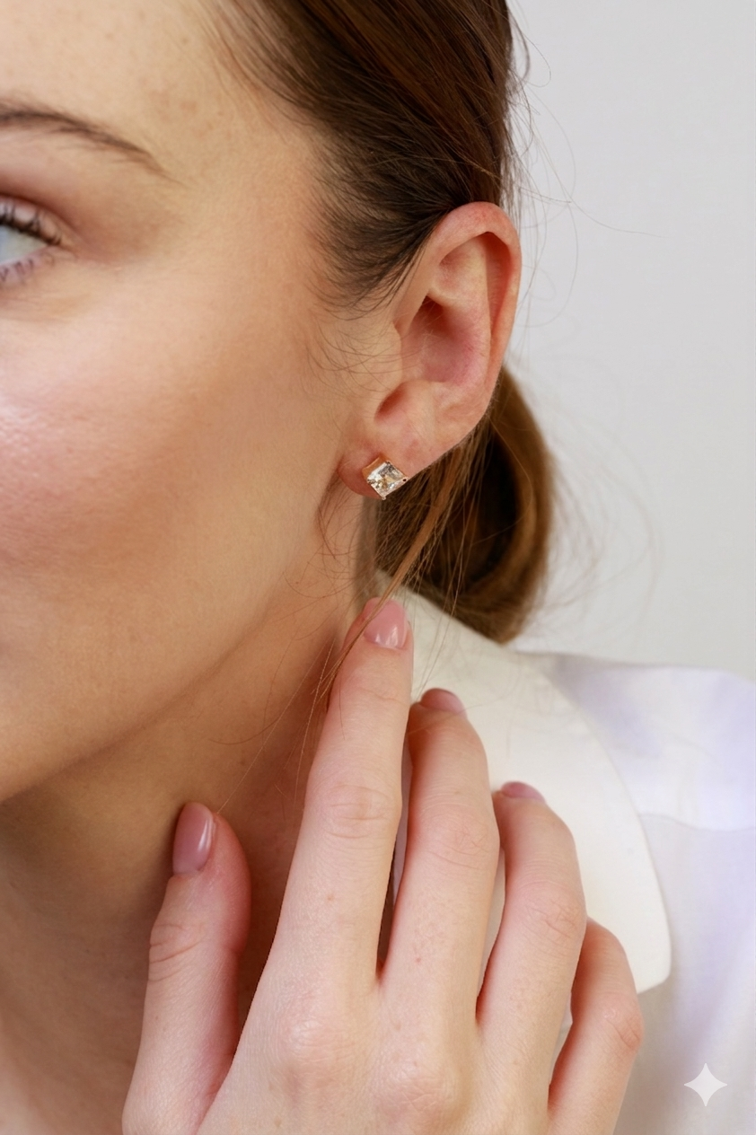 2ct Princess Cut Solitaire, Stud Earring