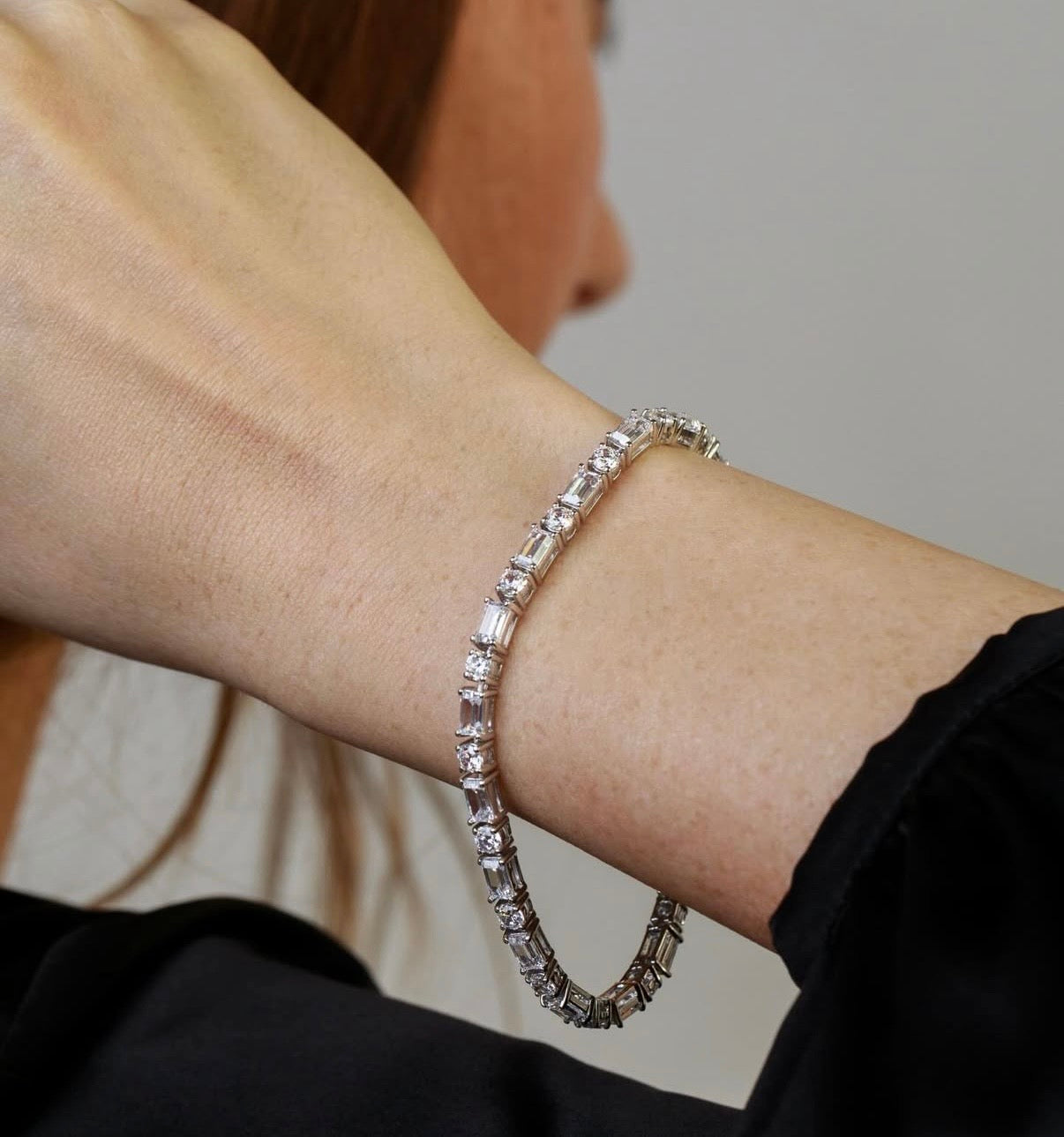 Tennis Bracelet - Baguette & Brilliant Cut Diamond Simulants