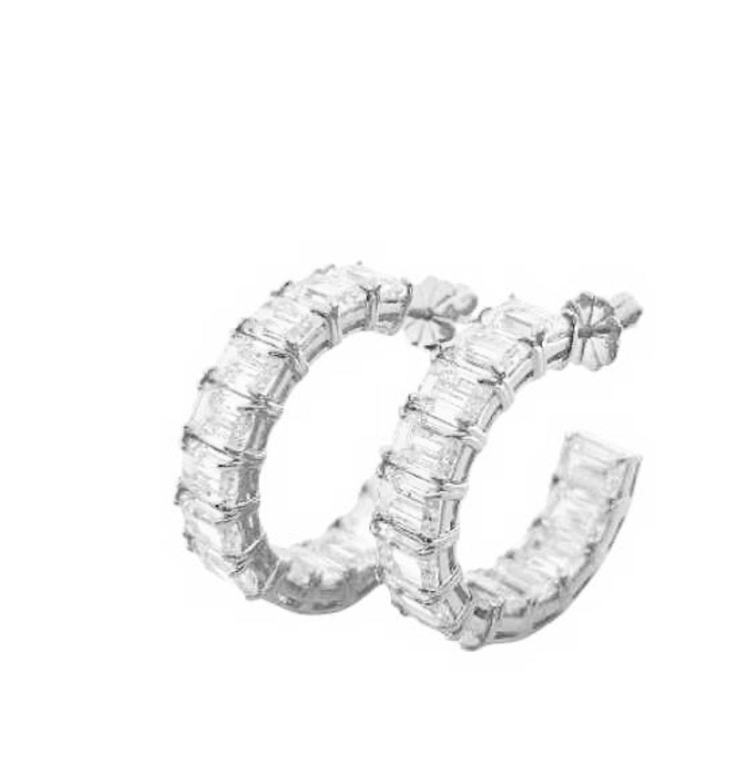 Earring Double Sides Hoop With Emerald Cut Stones