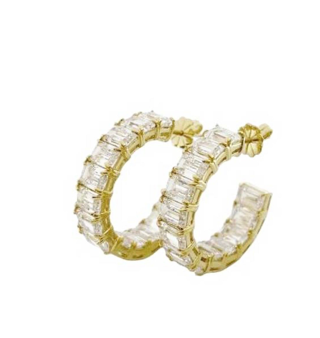 Earring Double Sides Hoop With Emerald Cut Stones