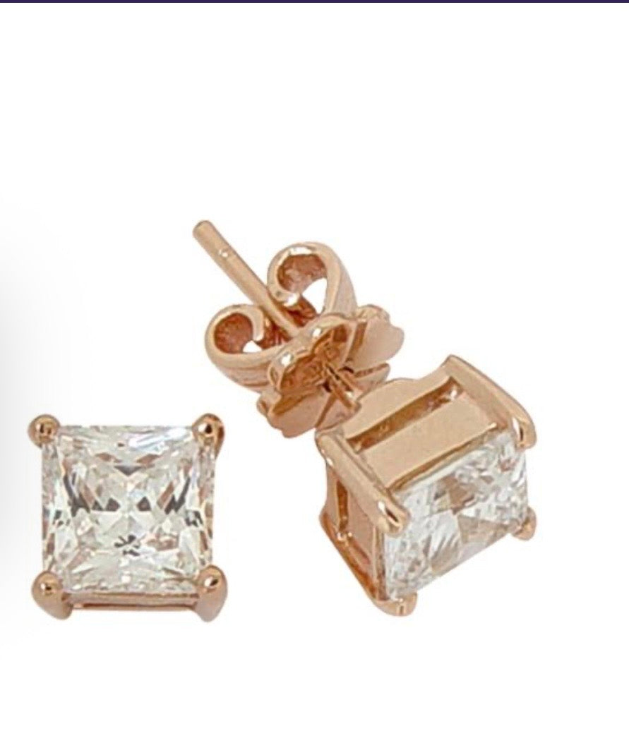 2ct Princess Cut Solitaire, Stud Earring