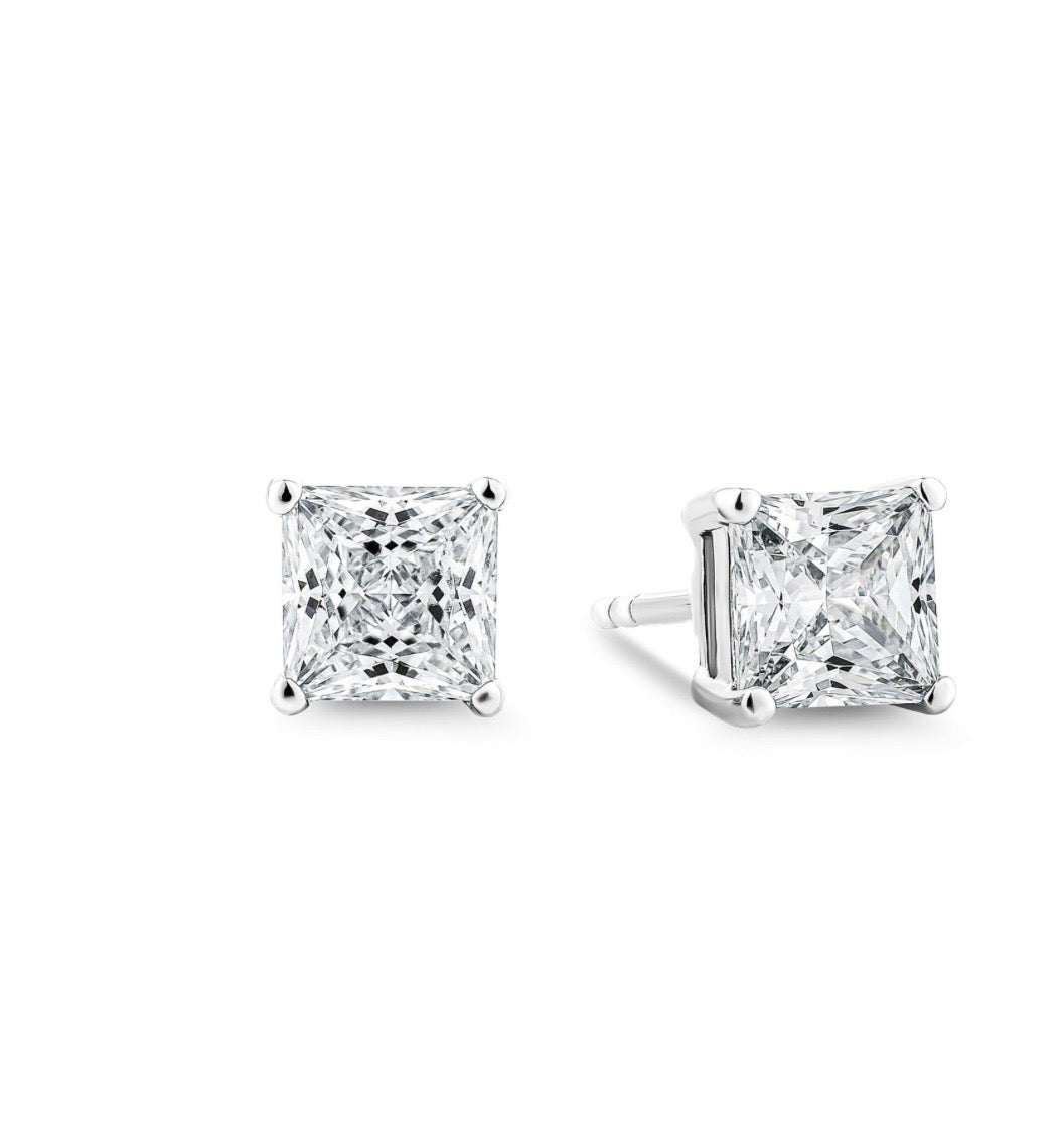 1ct Princess Cut Earrings