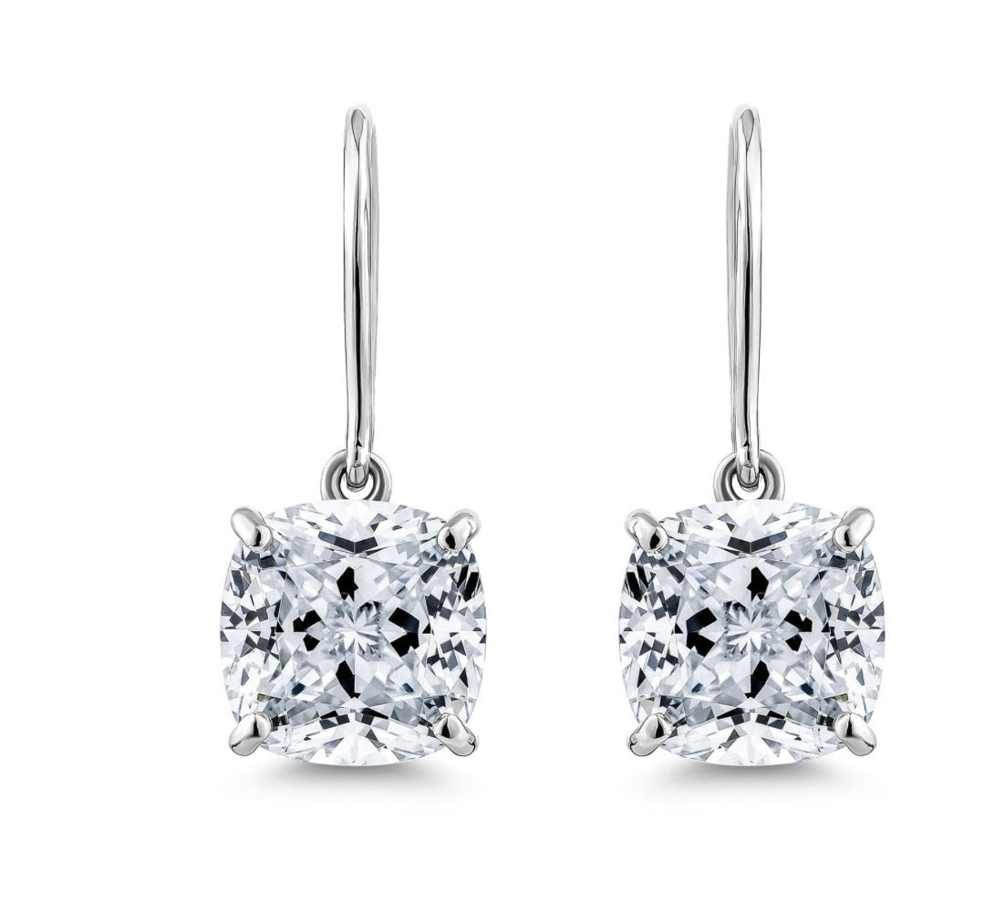 8ct Cushion Cut Shepherd Hook Drop Earrings