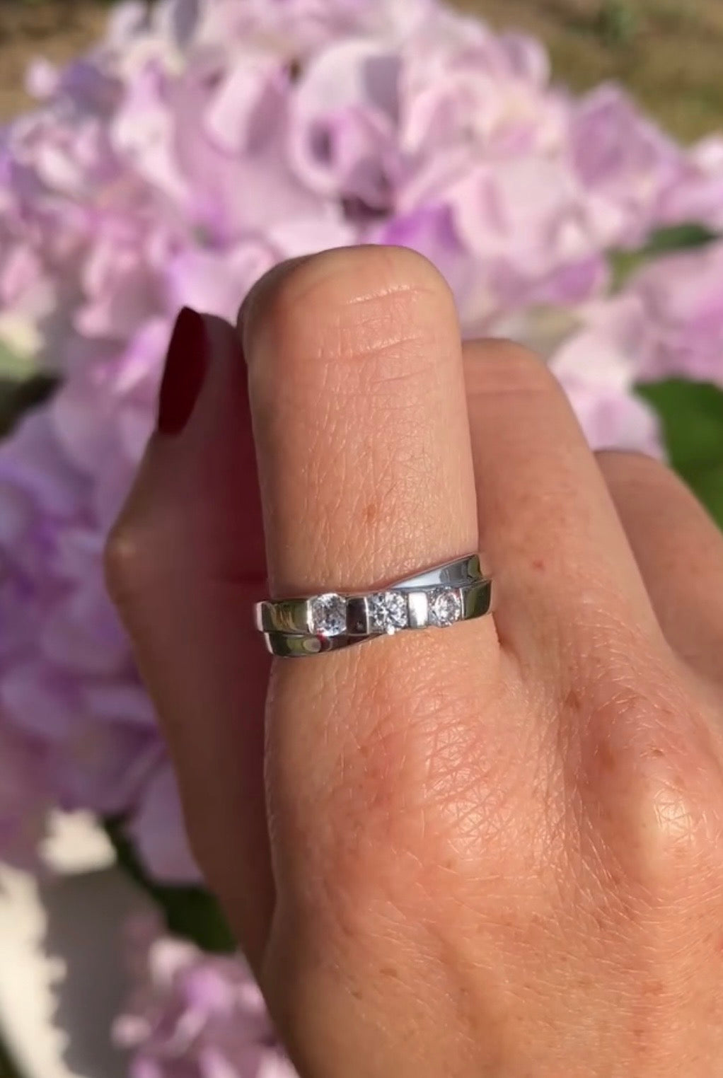 Three Stone Brilliant Crossover Ring