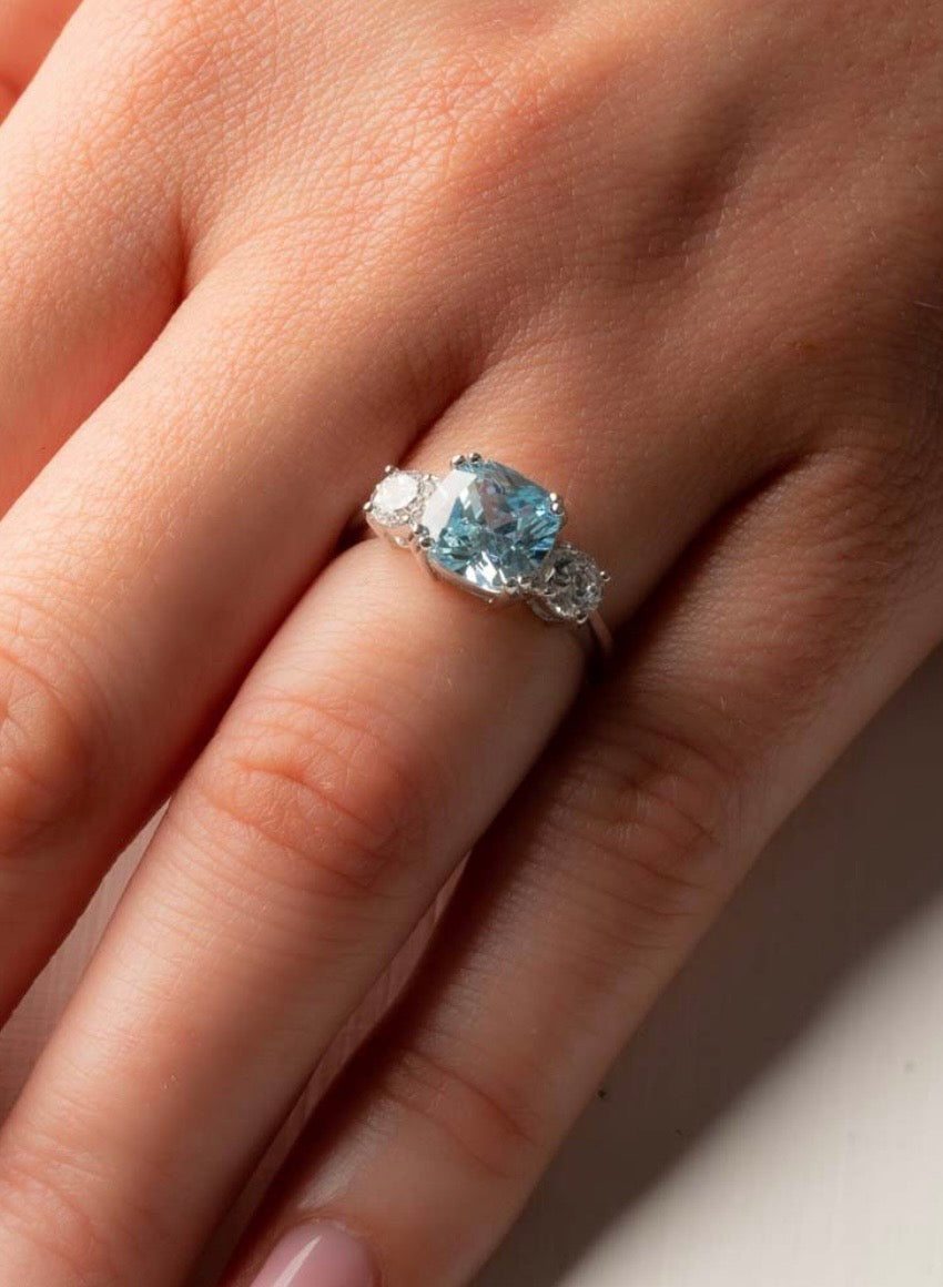 Cushion and Round 3 Diamond Ring