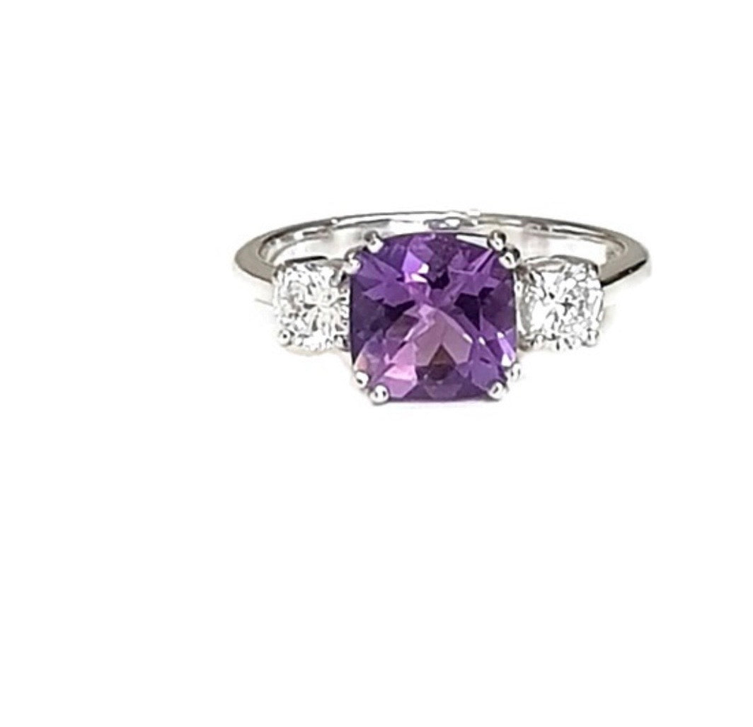 Cushion and Round 3 Diamond Ring