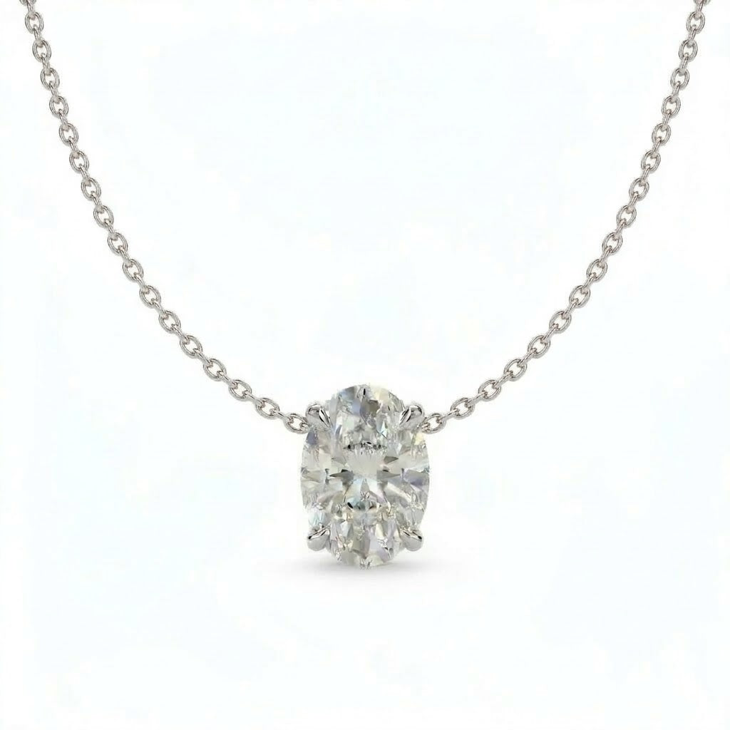 Floating Diamond Oval Necklace