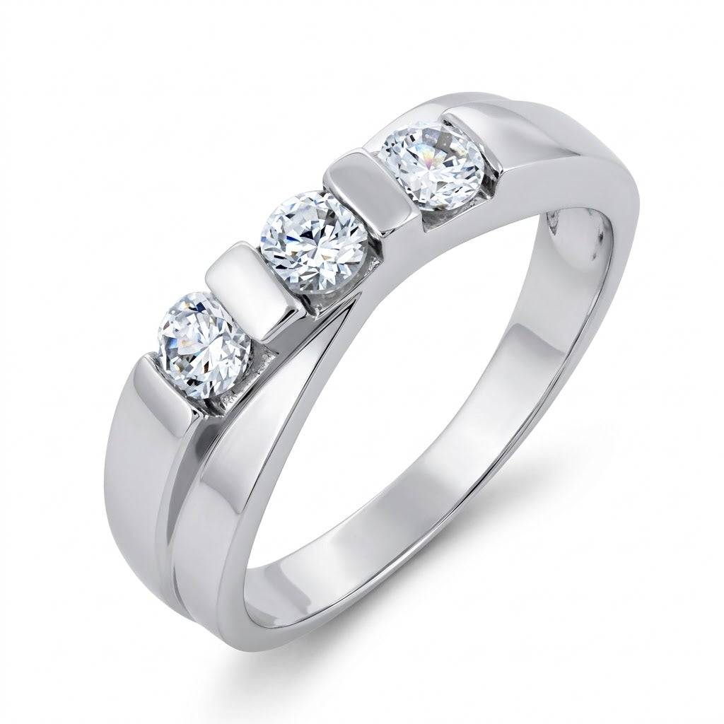 Three Stone Brilliant Crossover Ring