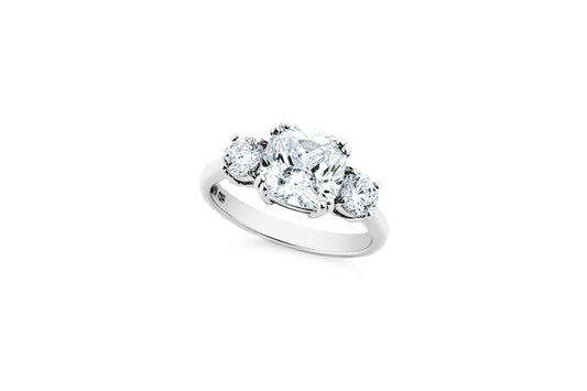 Cushion and Round 3 Diamond Ring